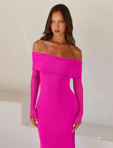 Image of REORIA Women's Off Shoulder Long Sleeve Bodycon Maxi Dresses