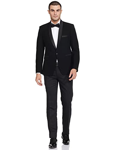 Image of Ethnix Men's Polyester Black Basket Weave Suit with Shirt Blazer