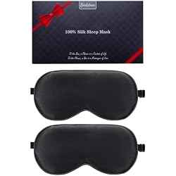 BeeVines 100% Mulberry Silk Sleep Mask, Blackout Eye Masks(Black & Black) | Natural Pure Silk Eye Shade, Real Silk Eye Cover for Sleeping, with Adjustable Strap, Reduces Puffy Eyes, Traveling Gifts