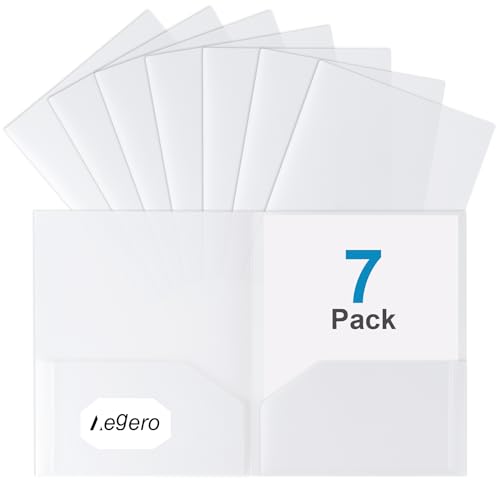 Aegero Plastic Folders with Pockets (7 Pack Clear) Durable Heavy Duty File Folders with Business Card Slot 2-Pocket Folder for Schoolwork & Office Letter Size