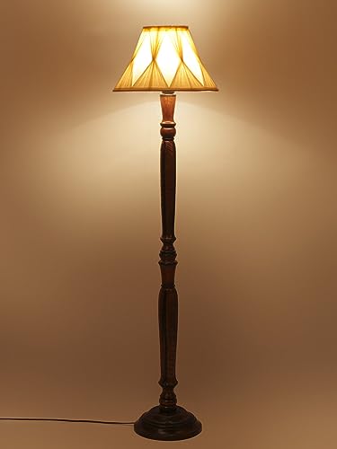 Image of Devansh Curtain Pleated Off-White Cotton Wooden Floor Lamp -36