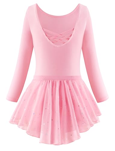 SEAUR Collant de menina vestido de balé dança roupa infantil collant de manga comprida com saia de l