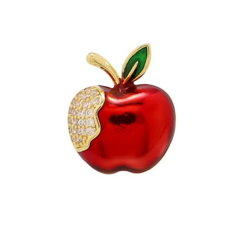 Image of Red Apple Fruit Little Brooch Rhinestone Crystal Lapel Pin for Women Girls Men Cute Dress Accessories Brooches Xmas Festival Ornament Christmas Eve School Teacher Student Appreciation Award Gift Corsage Pin Jewelry Birthday Graduation
