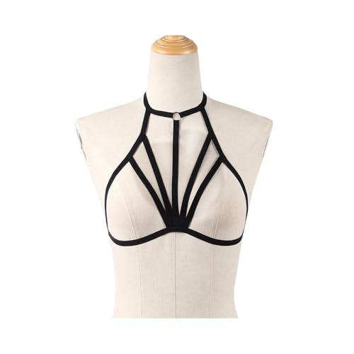 Offene Harness Bar für Frauen,Sexy Körper Harness BH Punk Körper Brustgurt Bikini BH Mehrschichtig Riemchen Accessoires Verführerisch Verstellbarer Halter Gürtel Bralette Crop Top Punk Gothic Schwarz