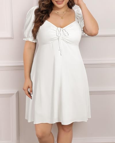 Pinup Fashion Women Plus Size Casual Puff Sleeve Smocked Short Summer Sundress A Line Babydoll Cute Mini Dresses4