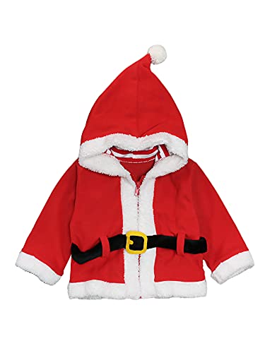 Toddler Girl Boy Christmas Santa Jacket Long Sleeve Fleece Hooded Sweatshirt Coat Holiday Outfit Cosplay Clothes (Red, 6-12 Months)