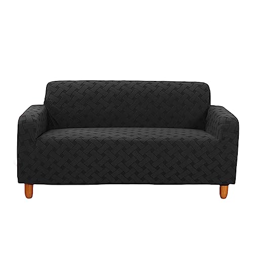 Housse de canapé extensible 3 places noir jacquard lavable - 2
