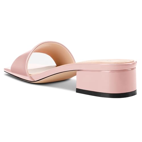 Image of TNYNFBEB Womens Chunky Block Low Heel Open Square Toe Sandals Mules Shoes Slip-on Prom Party Dress Patent Leather 1.4 Inches Heels
