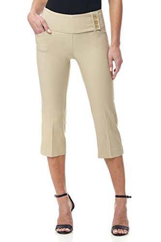 Rekucci Women’s Pull-On Comfort Capri Pants – Mid-Rise Stretch Capris with Back Lacing Detail & Pockets