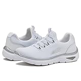 Avia Junction Women’s Slip On Sneakers - Comfortable, Breathable No Laces Shoes for Women with Memory Foam - White/Silver Grey/Light Purple, 8.5 Medium