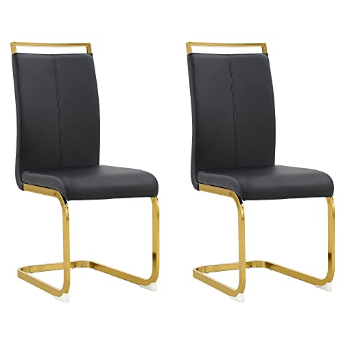 Image of Baysitone Modern Dining Chairs Set of 2, Side Dining Room Chairs with Golden Legs, Kitchen Chairs with Faux Leather Padded Seat High Back for Dining, Kitchen, Living Room, Black