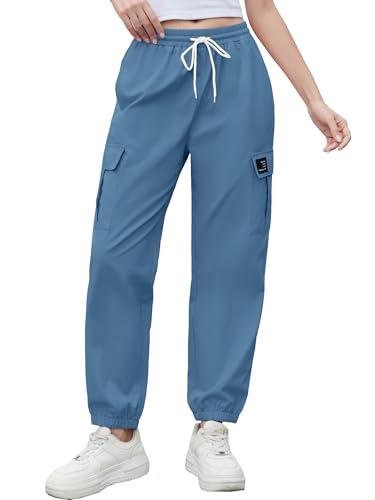 Image of Cromoncent Girls&Womens Cargo Pants Elastic Waist Lightweight Outdoor Jogger Pants, 6 Years - XX-Large