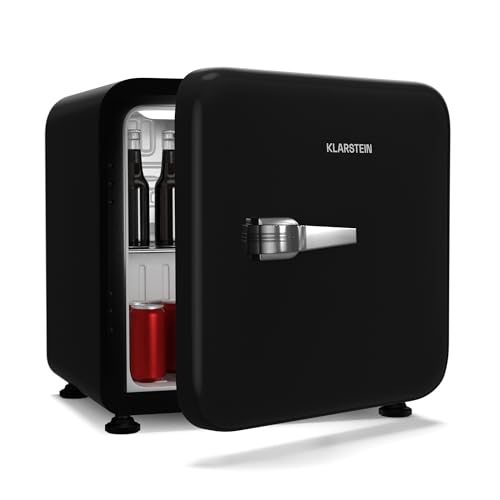 Klarstein Audrey Evo 43L Mininevera Retro - Silenciosa 40 dB, Termostato Ajustable, Puerta Reversible, Nevera Pequeña para Habitaciones, Oficinas, 0-10°C, Negra