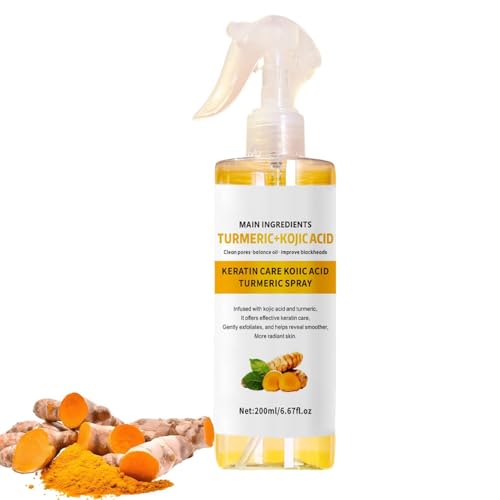 Keratin Care - Spray de cúrcuma con ácido kójico de 200 ml, spray exfoliante de cúrcuma con ácido kójico, exfoliante corporal de cúrcuma, exfolia suavemente y ayuda a la piel más suave, para todo tipo