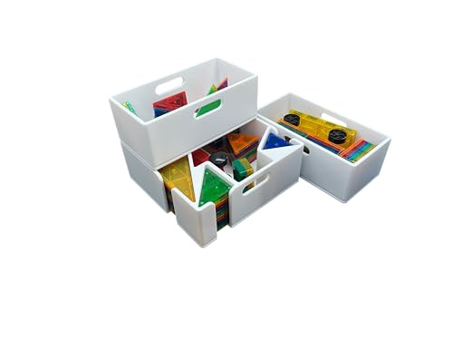 TILE TOWER Magnetic Tile Storage - Starter Stack, Storage System, Standard Sorter with (2) Half Buckets, Organizer, Bin, Kids, Toys (White)