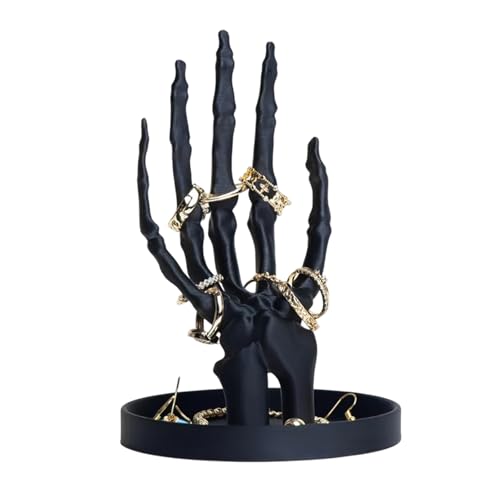 Miaoyak Gothic Skeleton Hand Jewelry Stand, Black Retro Plastic Necklace Earring Organizer, Monster Hand Jewelry Display Tray Home Decor