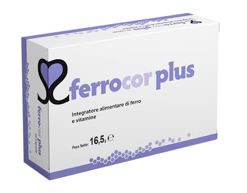 Ferrocor Plus 30 Capsule - Integratore di Ferro con Vitamine C, B12 e Acido Folico – Supporta la Formazione dei Globuli Rossi e Riduce Stanchezza e Affaticamento
