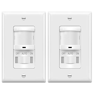 TOPGREENER In-Wall PIR Motion Sensor Light Switch, Single Pole Occupancy Sensor Switch, Motion Sensor Switch, Need Neutral Wire, Wall Plate Included, On/Off Override, 4A, 500W, TSOS5-W, White, 2 Pack