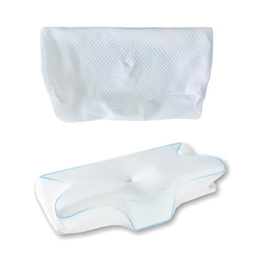 Cooling Cervical Neck Pillowcase Cover for Cervical Pillow (Only Pillow Case), Ergonomic Pillowcase with Zipper Breathable Pillow Cover Contour Cool Case for Side Back Stomach Sleepers(White)