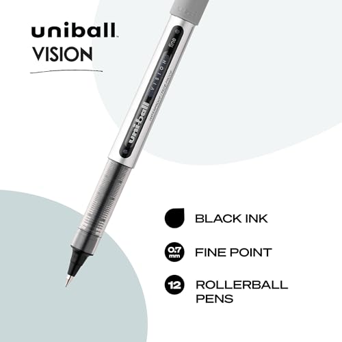 Image of uni-ball(R Vision(TM) Rollerball Pens,0.7 mm,Fine Point,Gray Barrel,Black Ink,60126,12 Count (Pack of 12)