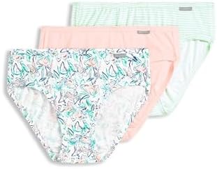 Jockey Women's Underwear Plus Size Elance Bikini - 3 Pack, Coral Mist/Belvedere Stripe/Small Floral Expression, 9