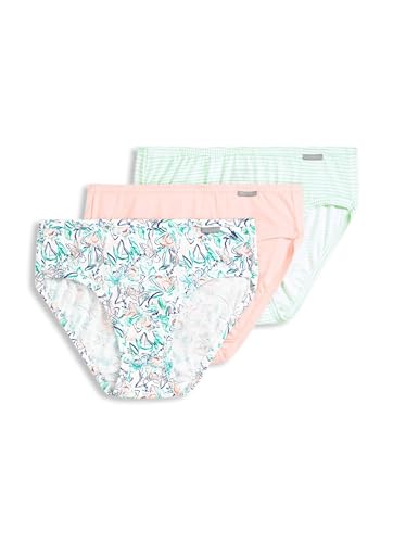 Jockey Women's Underwear Elance Bikini - 3 Pack, Coral Mist/Belvedere Stripe/Small Floral Expression, 6