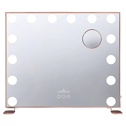 Impressions Vanity Hollywood Tri-Tone Plus Makeup Mirror With 14 Lights, Ultra Slim Led Vanity Mirror With 3 Color Modes, 5X Magnified Mirror, Touch Sensor And Wall Mounting Options (Rose Gold) #TOP1