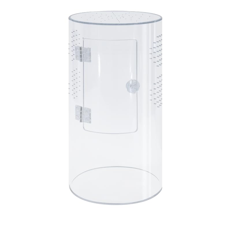 Repto Terra Clear Cylinder Acrylic Terrarium 20x20x35cm - 360° View Tall Enclosure for Jumping Spiders, Mantis, Stick Insects & Invertebrates - Fully Assembled, Watertight Base & Side Ventilation