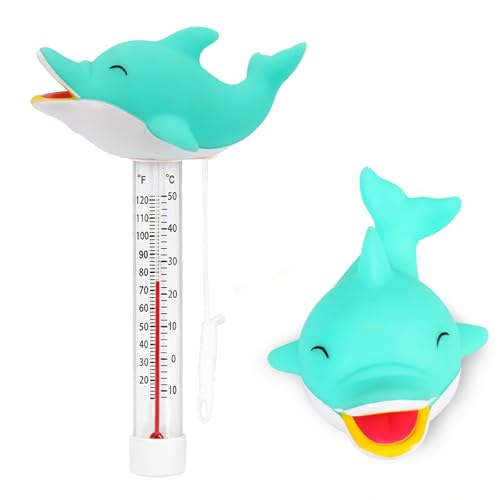 XY-WQ Floating Pool Thermometer, Large Size Easy Read for Water Temperature with String - Swimming Pool, Spas, Hot Tubs, Ponds (Dolphin)