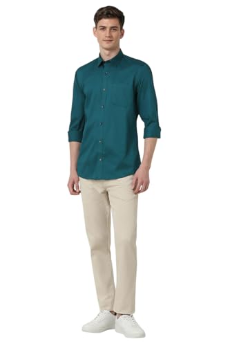 Image of Peter England Men's Slim Fit Full Sleeve Casual Shirt in Twill Weave Cotton