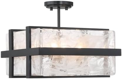 Minka Lavery 3616-66A Cloud Break Cloud Glass Rectangular Semi Flush Ceiling Light, 4-Light 240 Total Watts, 13" H x 15" W, Coal Black