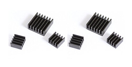 Games&Tech 2 Pack Black Aluminum Heatsink Cooler Cooling Kit with Adhesive for Raspberry Pi A A+ B B+ 2 3 Model B (2 Sets of 3 Aluminum Heat Sinks)