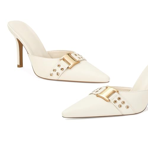 Image of DOEYG Women Pointed Toe Bow Heels Mules Slip on Stiletto Heels Sandals Dress Party Wedding Studded Heels Pumps