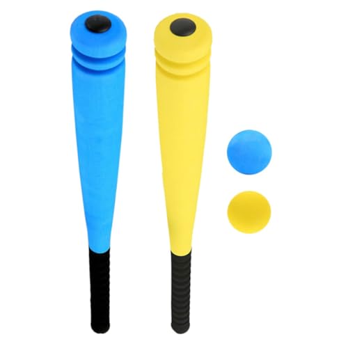 WEKAMOS 2 Sätze Baseball Schläger aus Schaumstoff mit Rillen für Besseren Griff Weiche Leichte Trainingsschläger in Blau und Gelb mit Passendem Ball Sicher für Kindergarten und Outdoor
