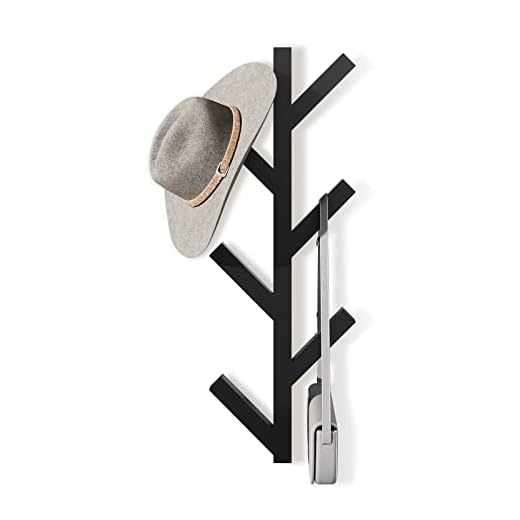 LOFTPLUS Moderno Metal Perchero de Pared - 41cm 6 Ganchos Percheros Percha Pared, Ganchos para Abrigos, Chaquetas, Sombreros, Bufandas y Bolsos (Negro)