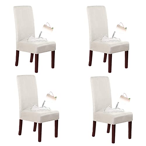 Waterproof Dining Chair Cover Stretch, Suede Kitchen Chair Covers Removable Dining Chair Protector Washable Chair Cover for Hotel Dining Room-White-4 PCS