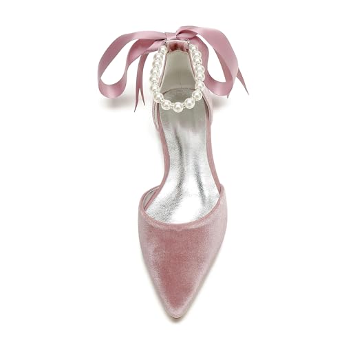 ADMLZQQ Women Velvet Wedding Flats Shoes for Bride Pointed Toe Prom Evening Bridal Party Dress Flats3