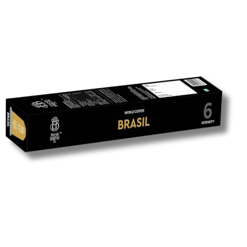 Image of Fresh Brew Co. Brasil Coffee Pods | Intensity 6 | Smooth & Nutty Flavor | Nespresso Compatible Aluminium Capsules | 100% Recyclable | Freshly Roasted Premium Coffee | 10-Pack