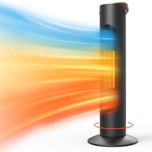 Electric Space Heaters For Indoor Use, 25" 2-IN-1 Tower Heater And Fan Combo, 70°Oscillating, 2S Instant Heating, 1500W, 3 Heating & Fan Modes,Electric Portable Heater For BedroomOfficeHome, Black