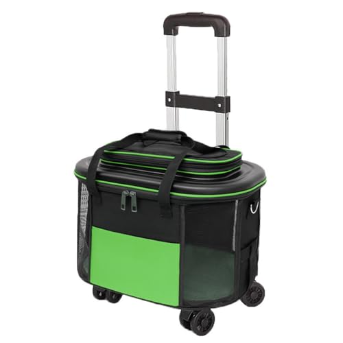 Foldable Pet Travel Car Seat Bag, Dog & Cat Car Seat & Carrier Bag with Wheels (Green,Pet Carrier with a Pull Rod)