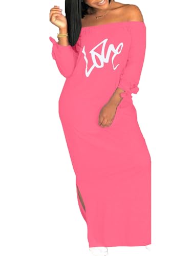 Image of Women's Casual Off Shoulder Maxi Dress - African Print Summer Loose Long Sleeve Tunic T Shirt Dresses with Pockets