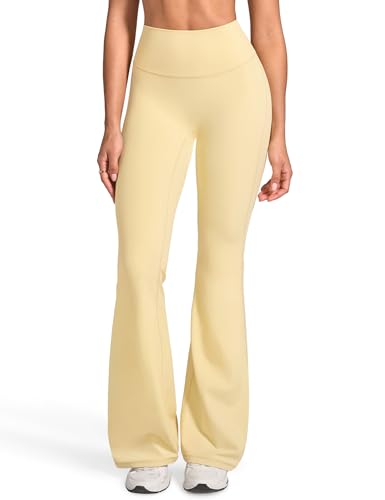 INGIA Womens High Waist No Front Seam Scrunch Butt Flare Leggings Workouts 31 Inches V-Back Bootcut Gym Yoga Pants Butter X-Small