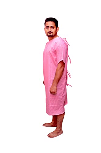 Image of Pure Cotton Patient Dress /Gown - Both Side Wearable Hospital Use, Unisex (Red) Free Size