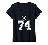 Photo Gallery donna 74 numero baseball stile vintage bianco maglietta con collo a v Photo Gallery donna 74 numero baseball stile vintage bianco maglietta con collo a v