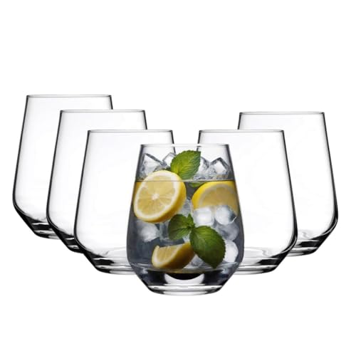 Secen London - Water Glasses, Set of 6 Glasses for Juice, 425 ml/14 oz,Premium Highball Glass, Red Wine, Cocktail Glasses, Drinking Glass for Water, Juice, and Cocktail