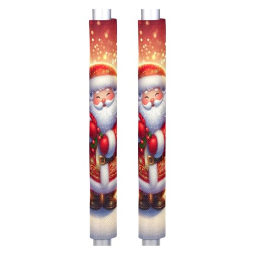 Image of Christmas Refrigerator Door Handle Covers Set of 2 Fridge Door Handle Decor | Xmas Santa Claus Washable Dishwasher Mocrowave Oven Protector Handle Cover Keep Your Kitchen Appliance Clean