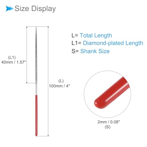 CoCud Diamantbeschichtete Nadelfeile, | 150 Körnung 2mm Schaft 100mm Länge |, Diamant-Rundfeilen-Schärfwerkzeug - (Anwendungen: für Metall Glas Steine), 5 Stück