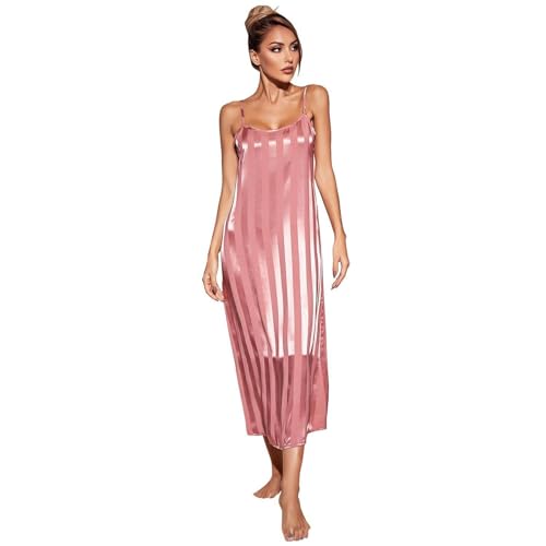 Generic Women's Nightgown Robe Set 2 Piece Striped Satin Long Nighties Bathrobe Soft Summer Sleepewar Silky Chemise Lingeries3