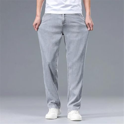 Men's Summer Thin Jeans High Waist Loose Fit Straight Denim Trousers Business Casual Style2
