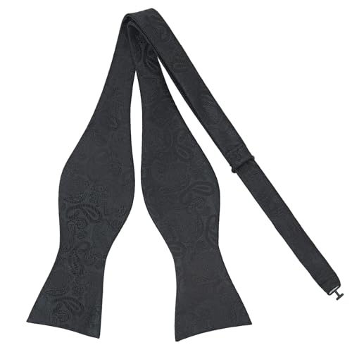 PenSee Mens Self Bow Tie Classic Black Paisley Woven Silk Bow Ties